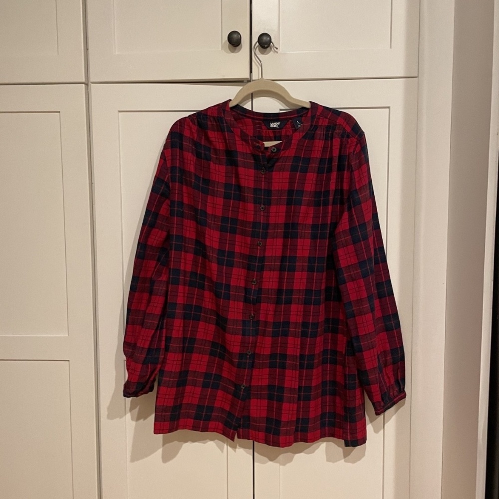 Women's Lands End Red plaid 100% Cotton Tunic Blouse Size Large - Picture 4 of 4